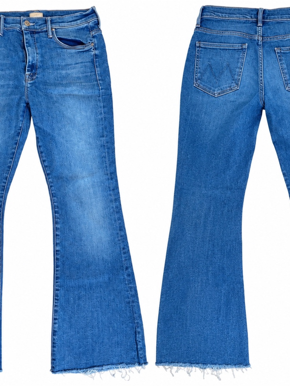 MOTHER Blue Flare Jeans with Raw Hem